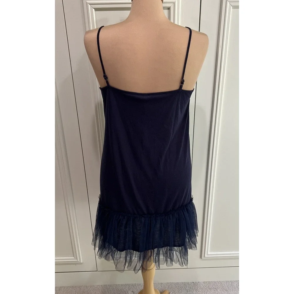 Mystree Women's Navy‎ Tulle Hem Slip Dress Size Large Balletcore Fairy